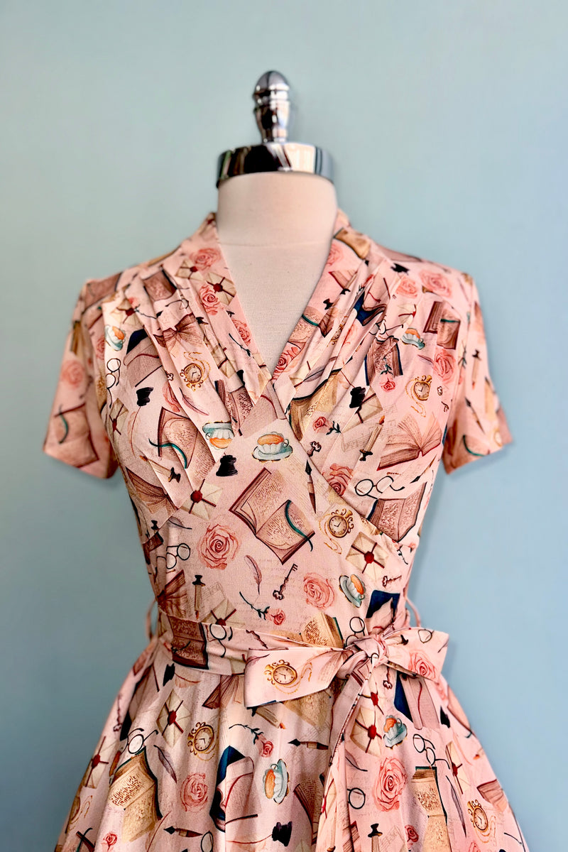 Vintage Books Short Sleeve Rose Dress in Pink by Miss Lulo