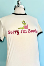 Sorry I'm Booked (Worm) Ringer T-Shirt in Off-White