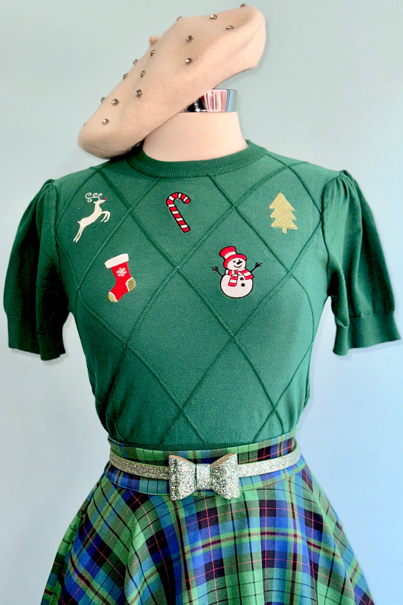 Green Christmas Short Sleeve Sweater