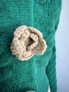 Green Knit Cardigan with Rosette Detail