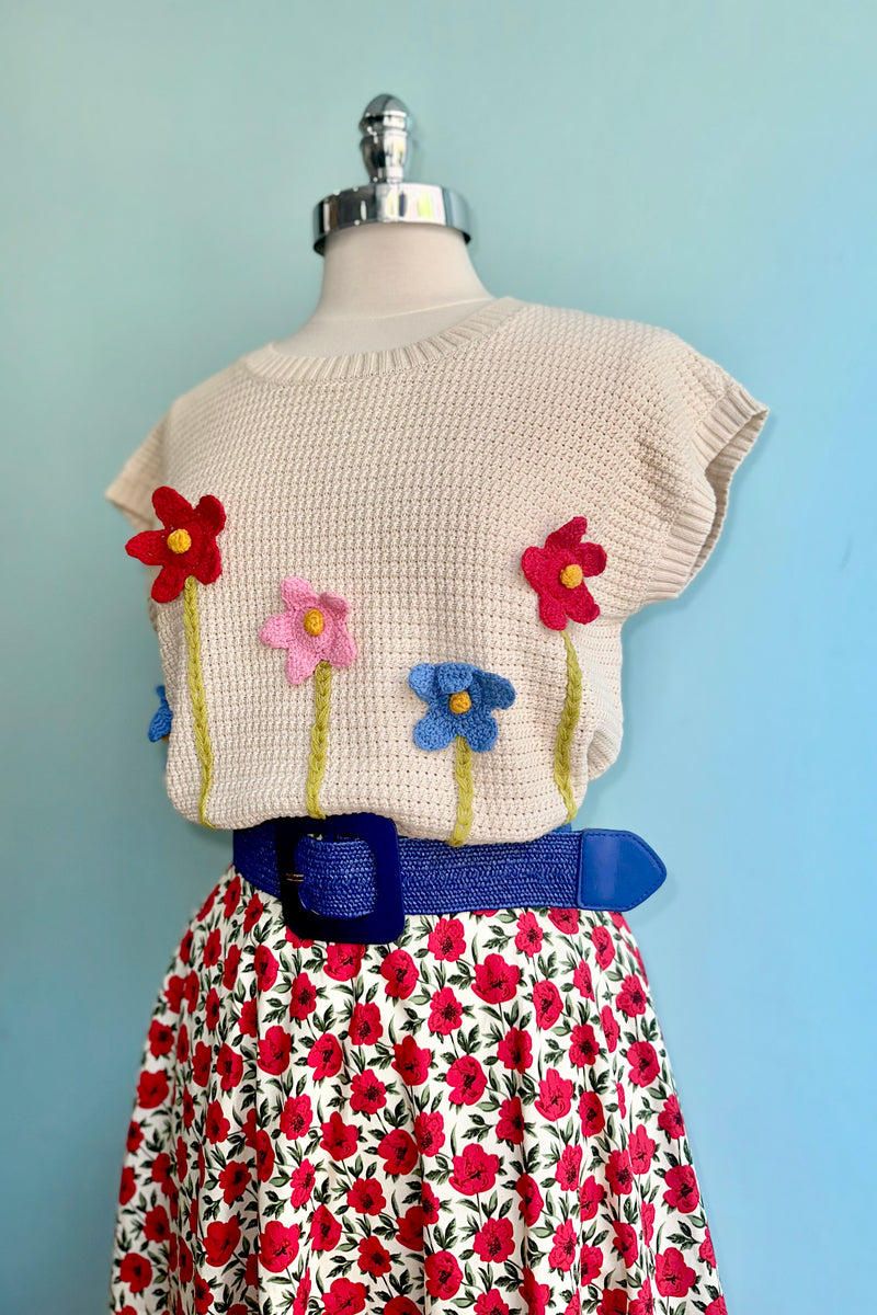 Crochet 3D Floral Sweater Vest