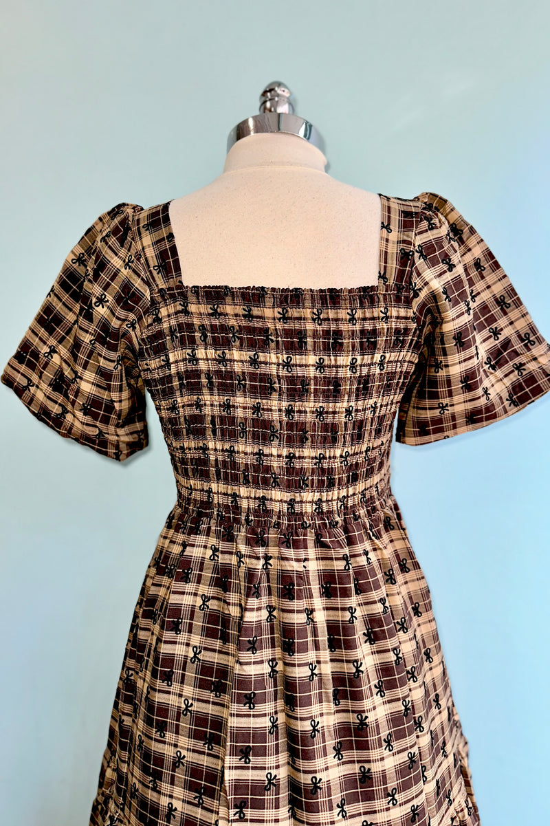 Brown Plaid and Bows Jules Midi Dress X-Large Brown Plaid and Bows Jules Midi Dress X-Large