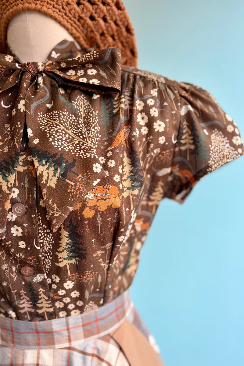 Brown Fox Estelle Tie-Neck Blouse by Heart of Haute