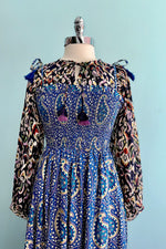 Blue Paisley Smocked Maxi Dress by Timeless London