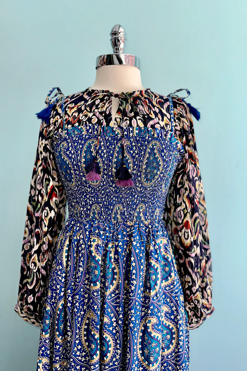 Blue Paisley Smocked Maxi Dress by Timeless London