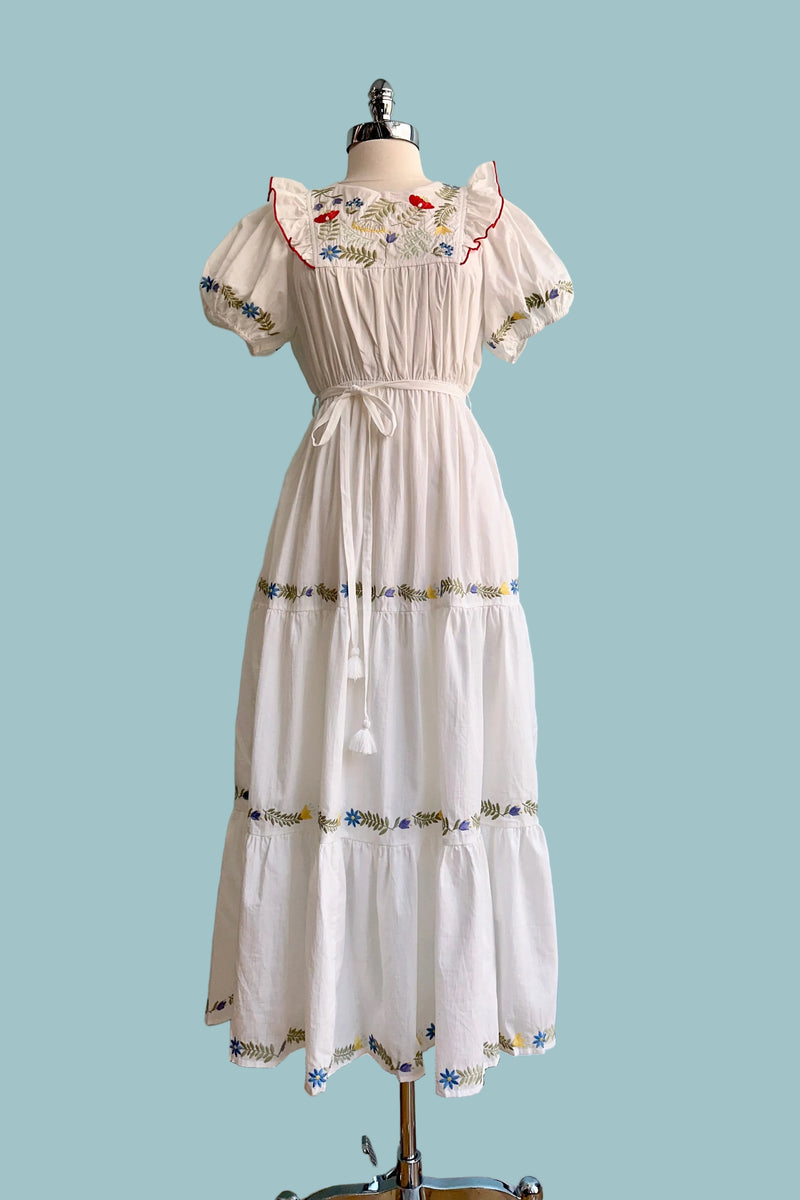 embroidered cotton maxi dress Embroidered Cotton Voile Tiered Maxi Dress