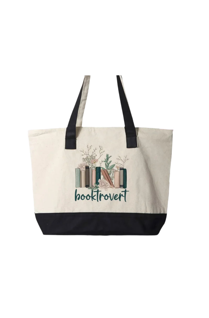 Booktrovert Canvas Zipper Tote Bag