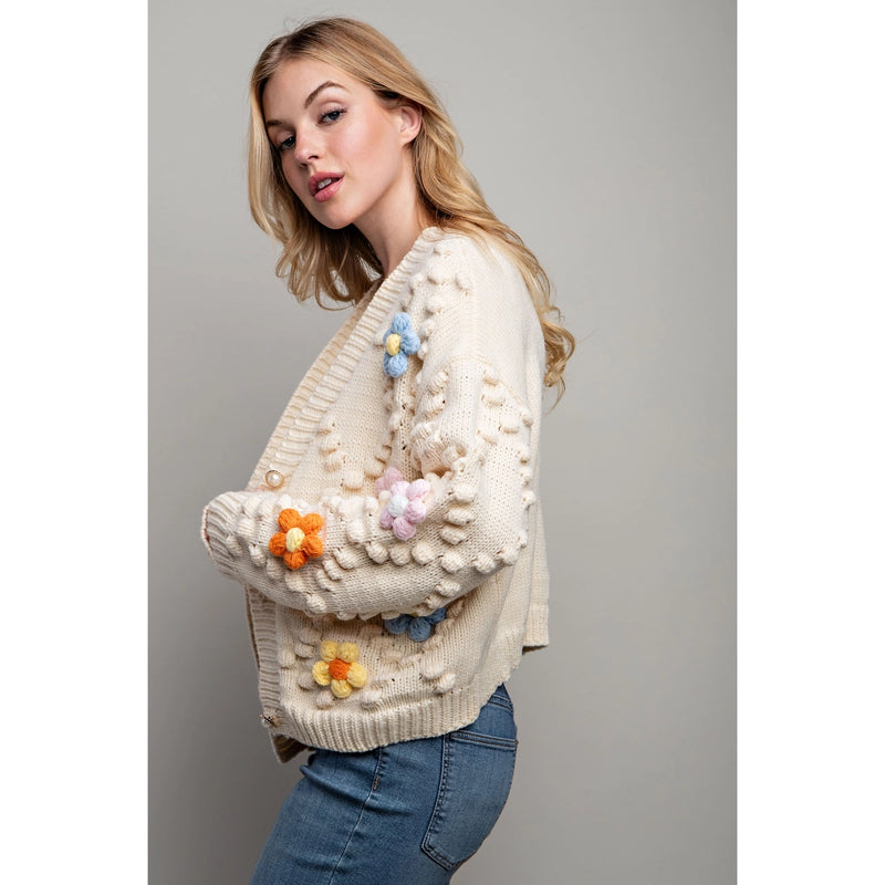 3D Flower Cardigan in Ivory