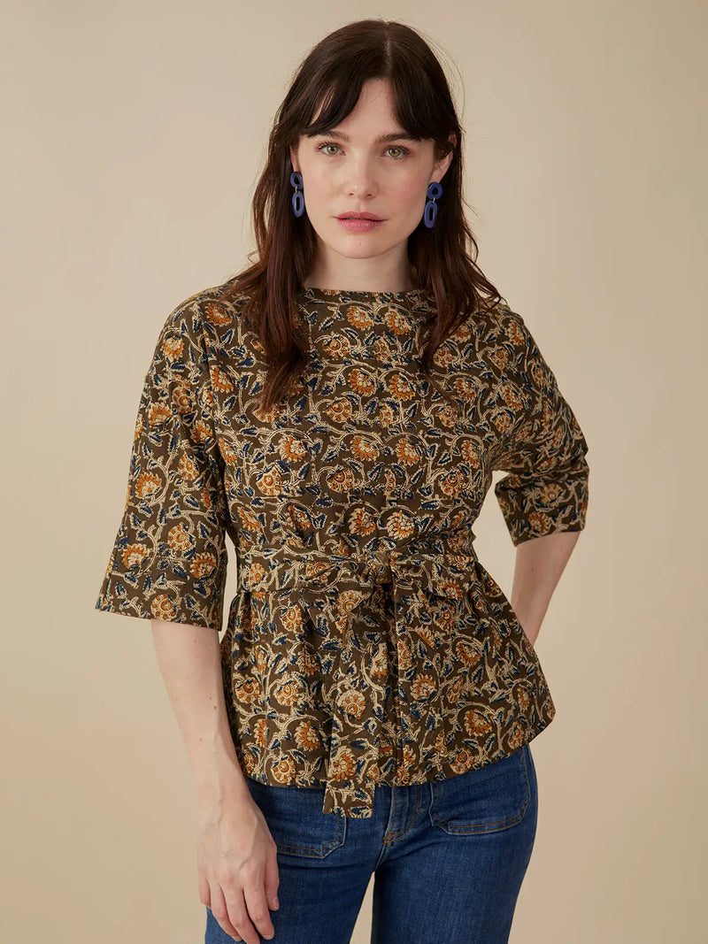 Olive Kalamkari Ruth Top by Mata Traders
