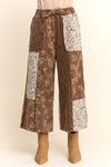Brown and Flower Corduroy Cropped Pants