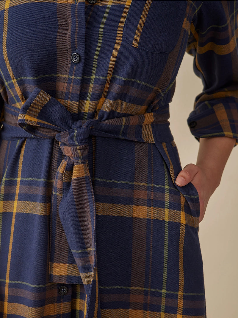 Sutton Navy and Yellow Plaid Dress by Mata Traders