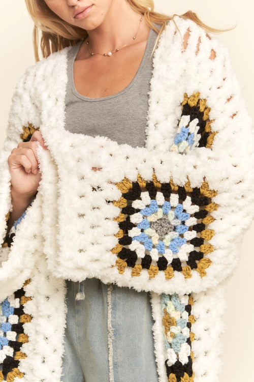Granny Squares Long Open Cardigan
