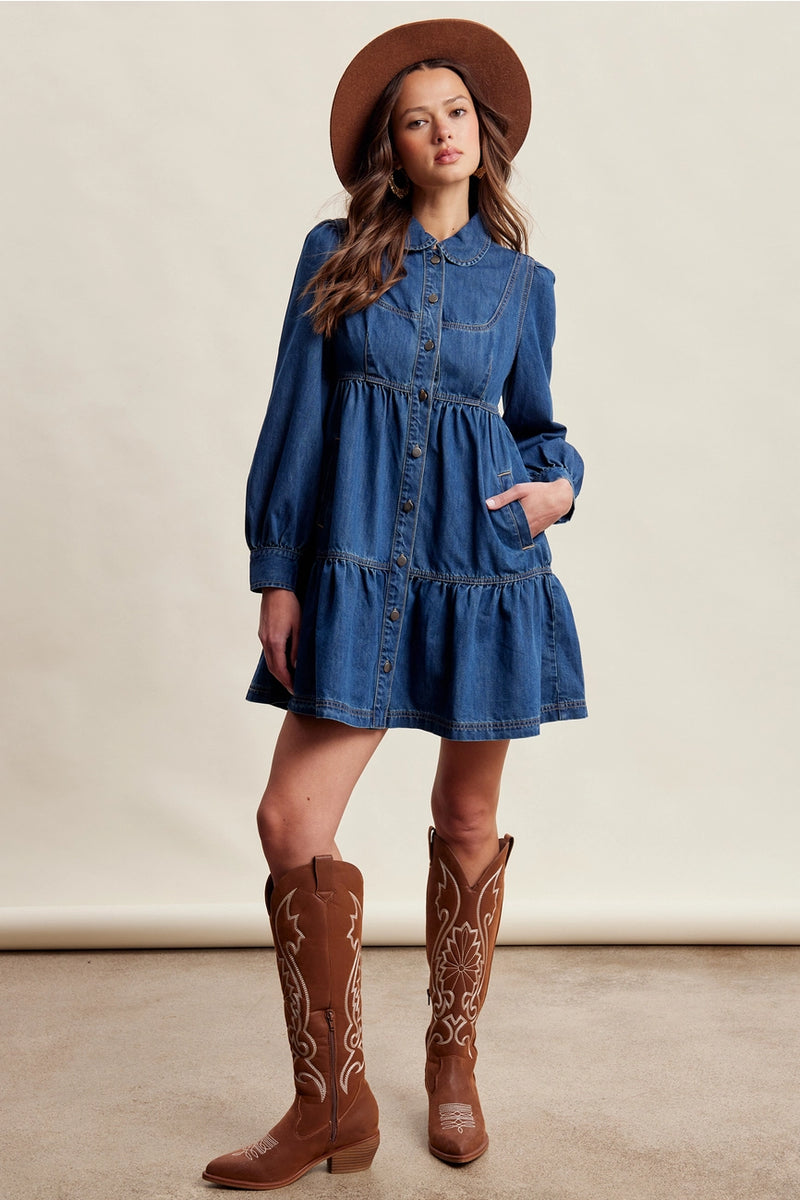 Tiered Denim Mini Dress – Modern Millie