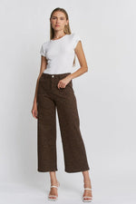 Patch Pocket Cropped Wide Leg Leopard Jeans by Mica Denim