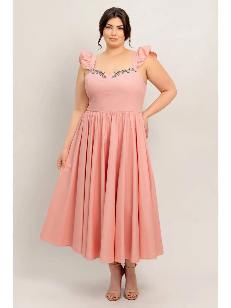 Pink Flutter Sleeve Midi Dress Small Pink Flutter Sleeve Midi Dress Small