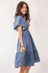 Denim Ruffle Sleeve Smocked Dress