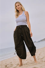 Black Wide Leg Ruched Side Pants