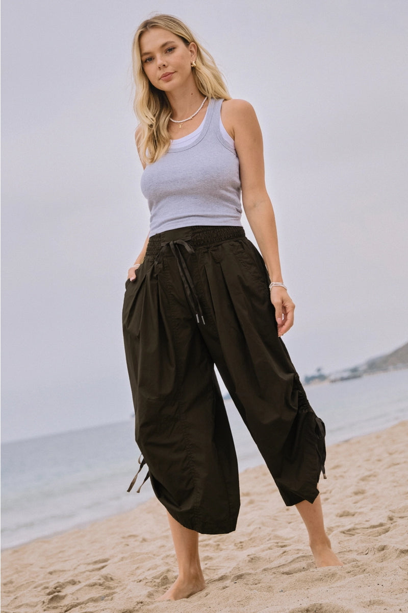 Black Wide Leg Ruched Side Pants