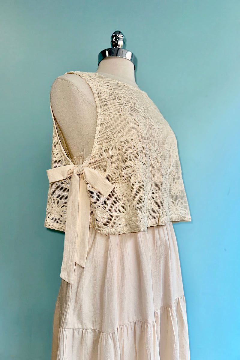 ecru lace dress Ecru Lace & Pleats Maxi Dress