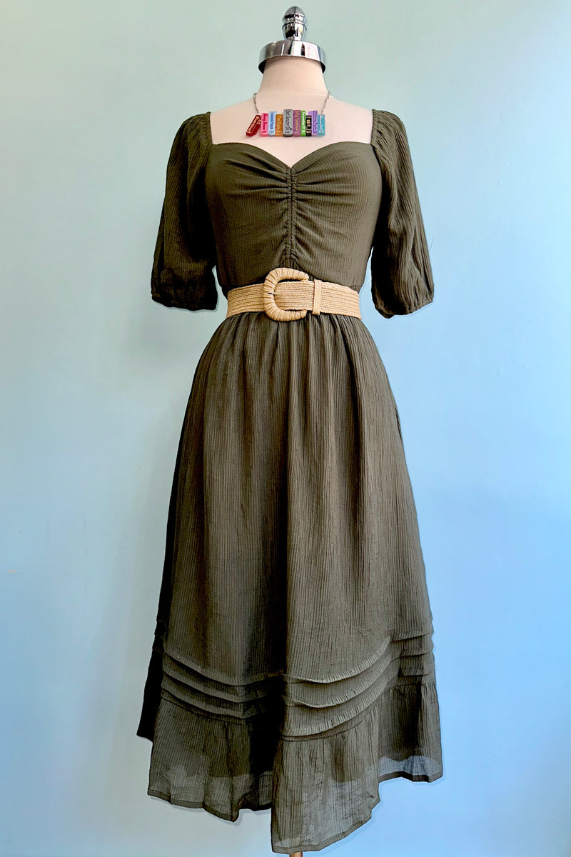 Olive Green Bronte Midi Dress