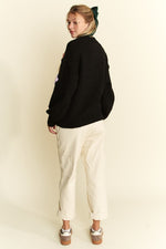 3D Flower Pullover Sweater in Black