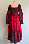 Red Plaid Lace Detail Smocked Maxi Dress