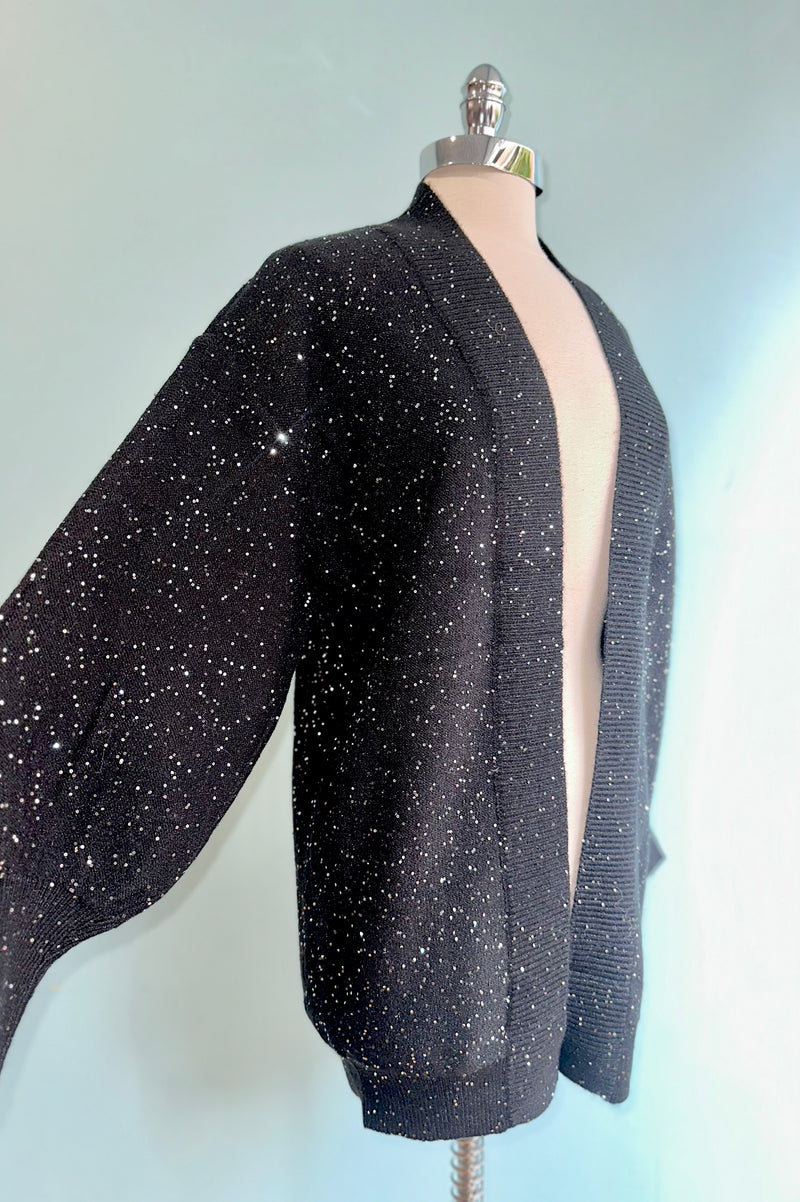 Black Sequin Open Long Cardigan by Molly Bracken
