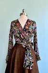 Wrap Top in Black and Lavender with Bell Sleeves by Angie