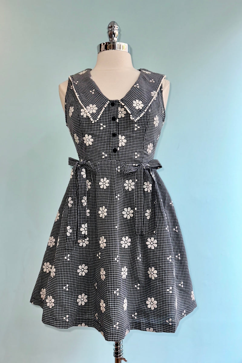 Black and White Gingham and Floral Mini Dress