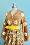 3D Flower Cardigan in Camel