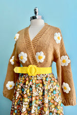 3D Flower Cardigan in Camel