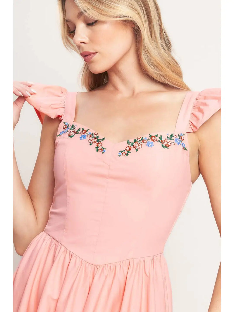 pink flutter sleeve midi dress Pink Flutter Sleeve Midi Dress – Modern Millie