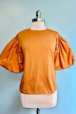 Caramel Jersey Puff Sleeve Top