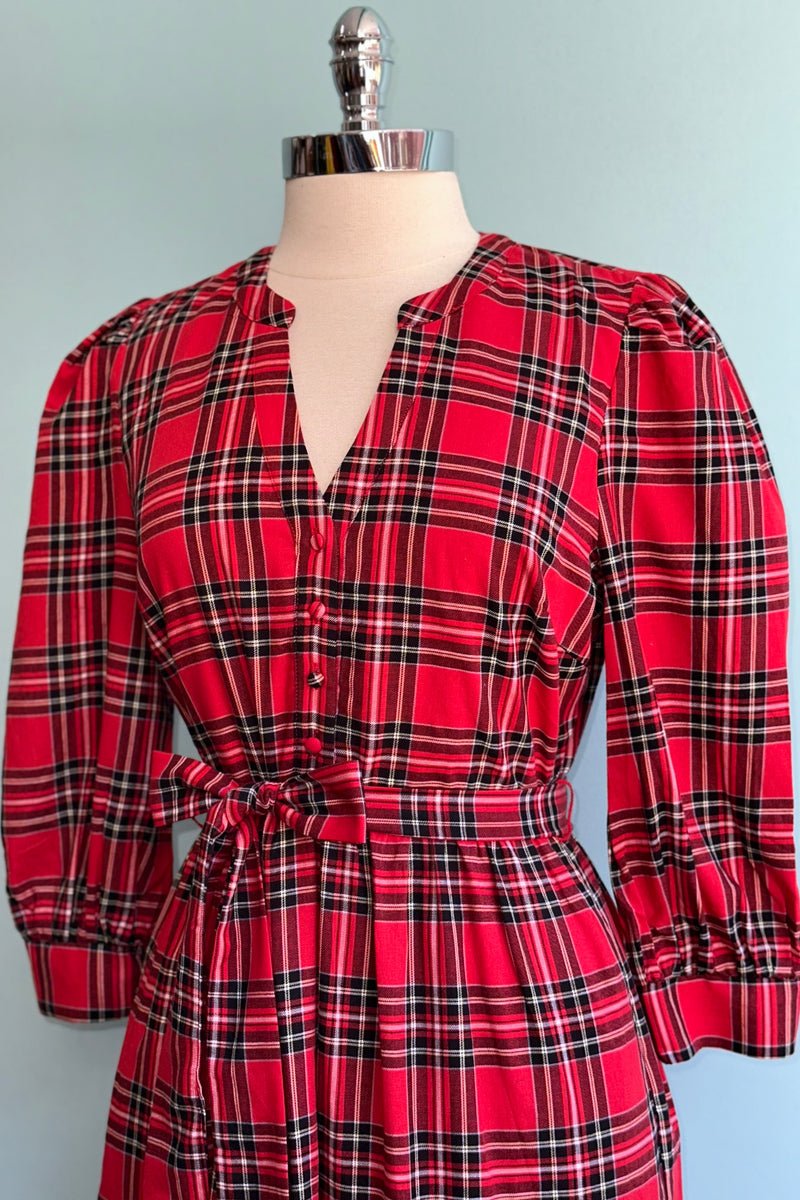 Red Plaid Shirtwaist Yanis Dress