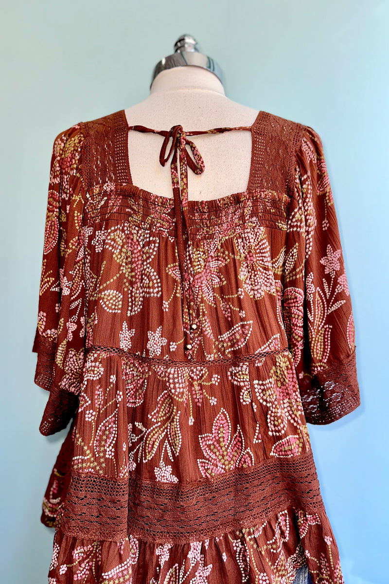 Lace Trim Tiered Top in Rust by Angie