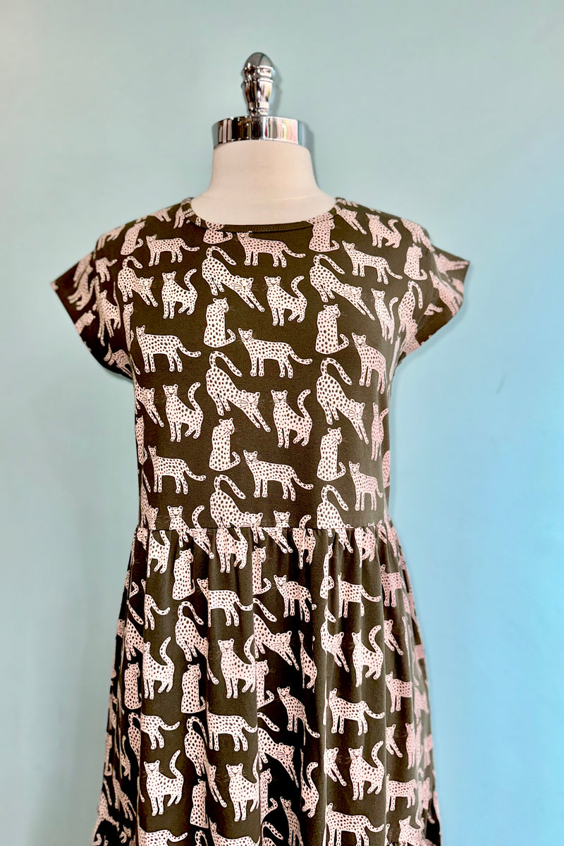 Green Leopard Tiered Jersey Dress by Mata Traders