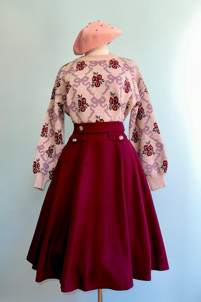 Burgundy Book Club Full Skirt by Banned