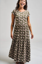 Green Leopard Tiered Jersey Dress by Mata Traders