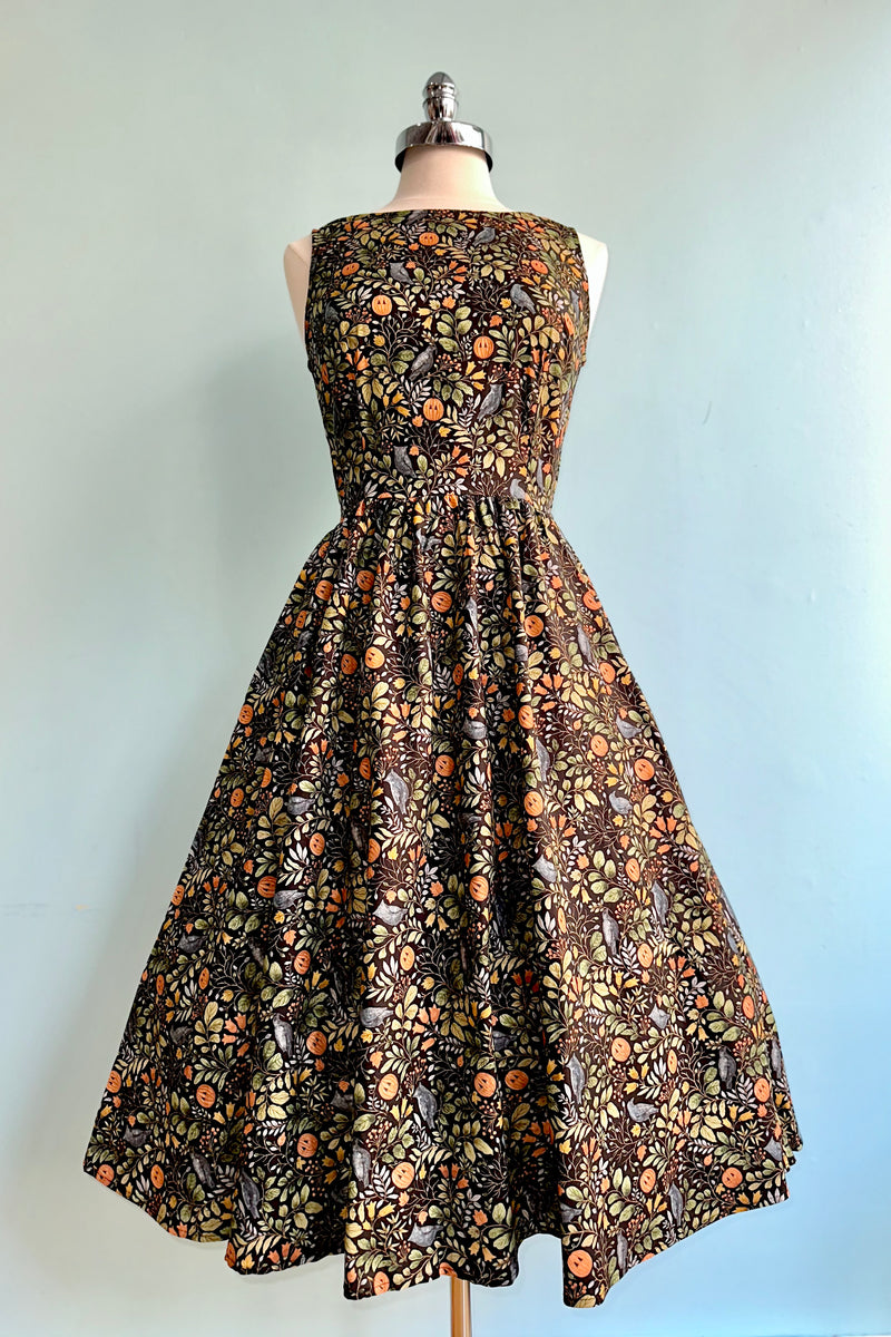 Pumpkins and Foliage Midi Dress by Retrolicious