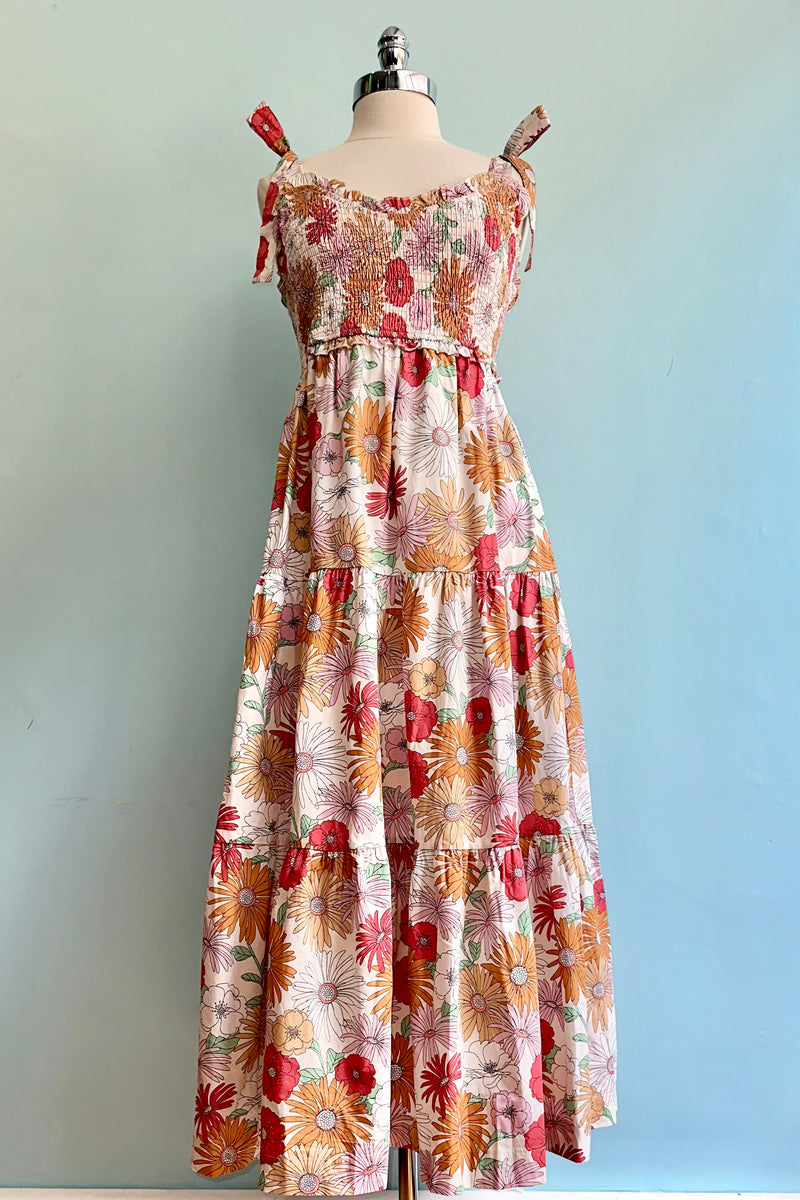 Tie Shoulder Floral Tie Shoulder Midi Dress