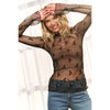 Black Dot and Bow Mesh Long Sleeve Mock Neck Sheer Top