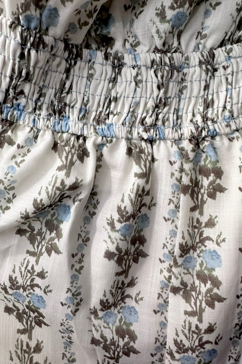 Puff Sleeve Blue and Brown Floral Jumpsuit