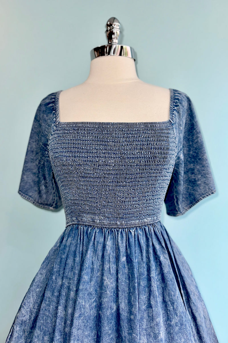 Denim Ruffle Sleeve Smocked Dress