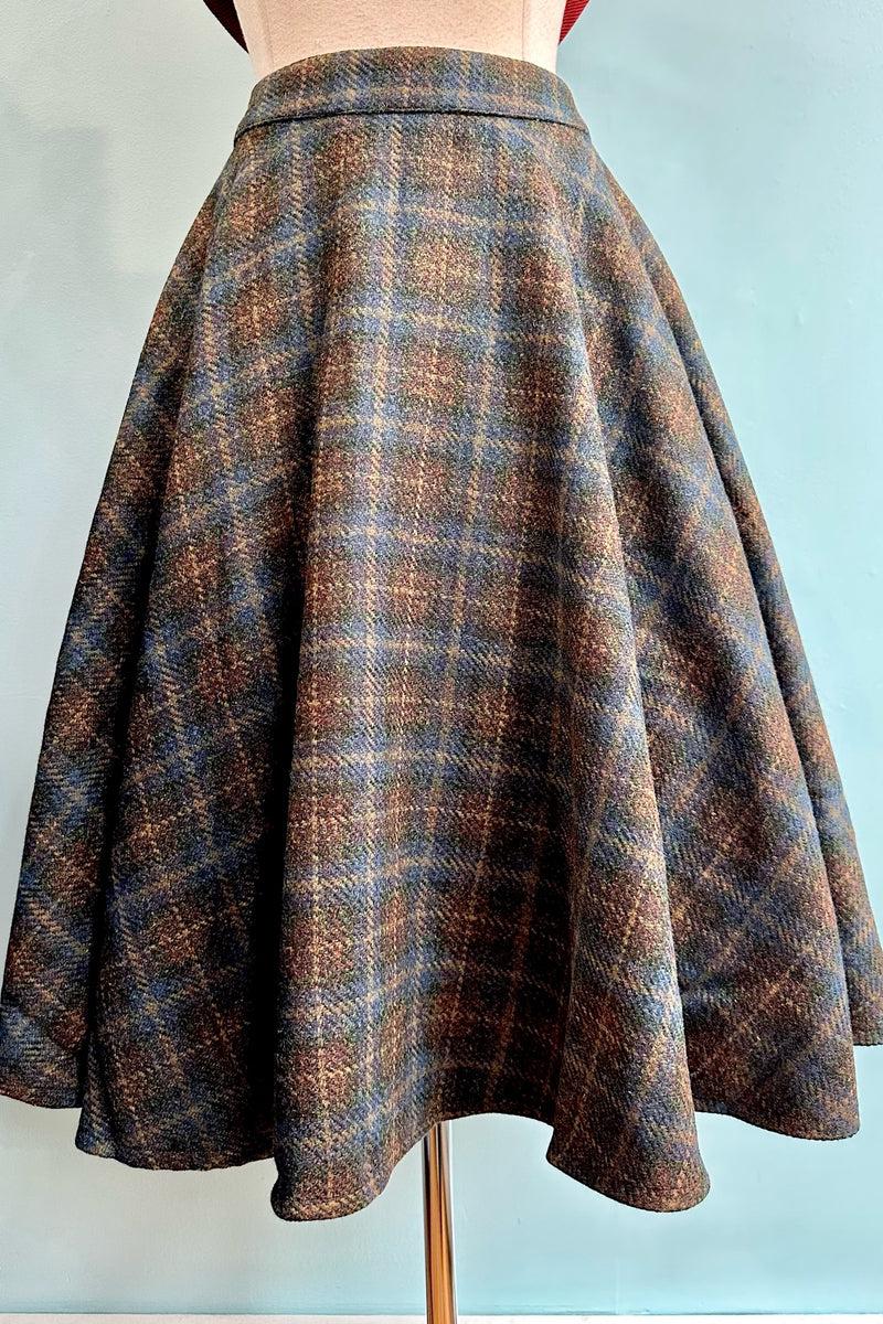 Brown and Navy Plaid Sophie Skirt by Timeless London