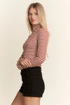 Rust Striped Jersey Turtleneck Top