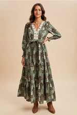 Patchwork Long Sleeve Maxi Dress