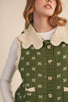 Olive Knit Collared Sweater Vest