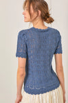 Dusty Blue Crochet Short Sleeve Sweater