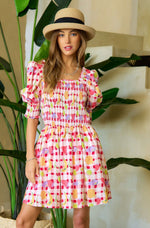Pink Gingham and Fruit Mini Dress