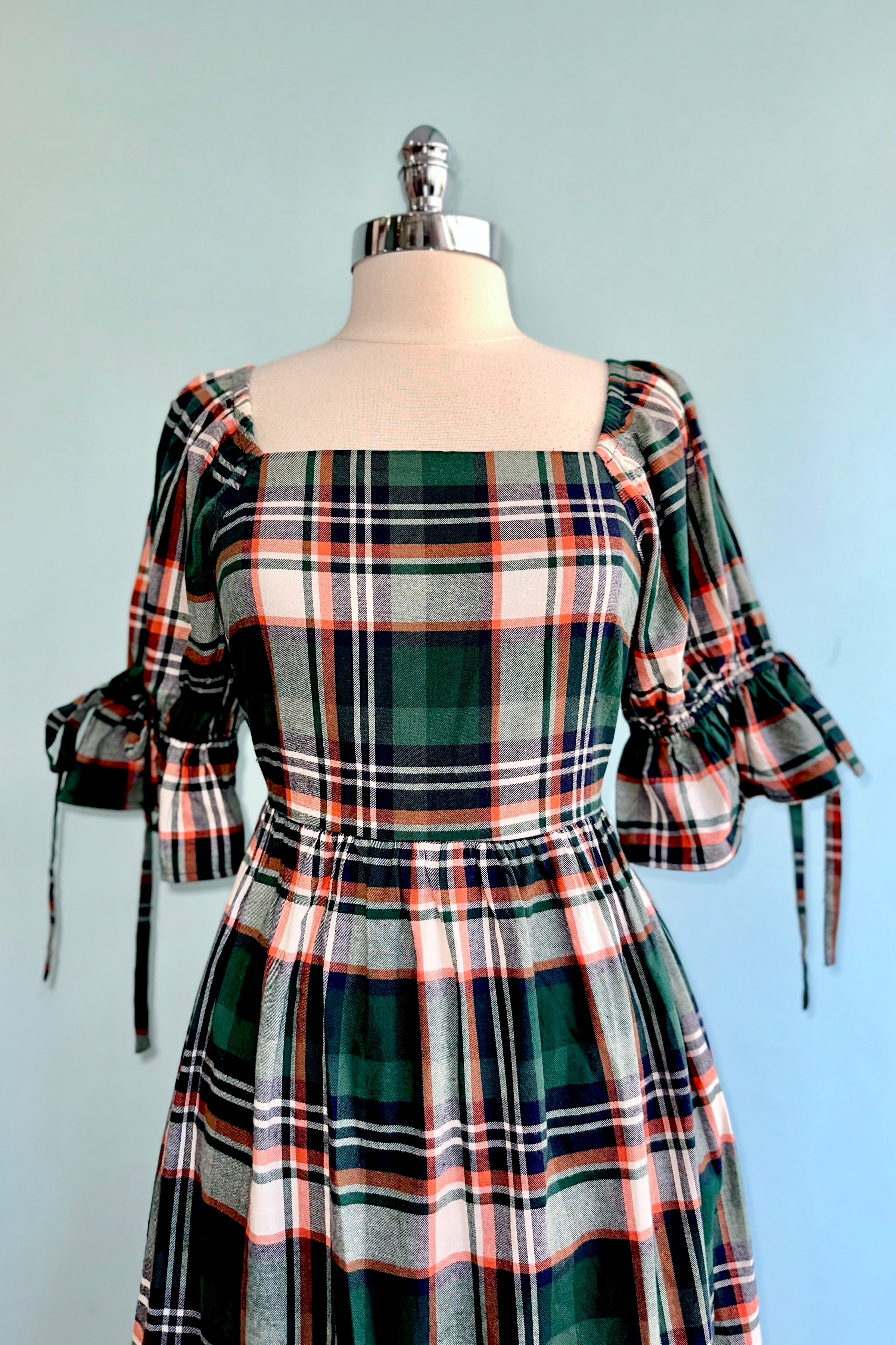 Green Plaid Square Neck Midi Dress Modern Millie Green Plaid Square Neck Midi Dress Modern Millie